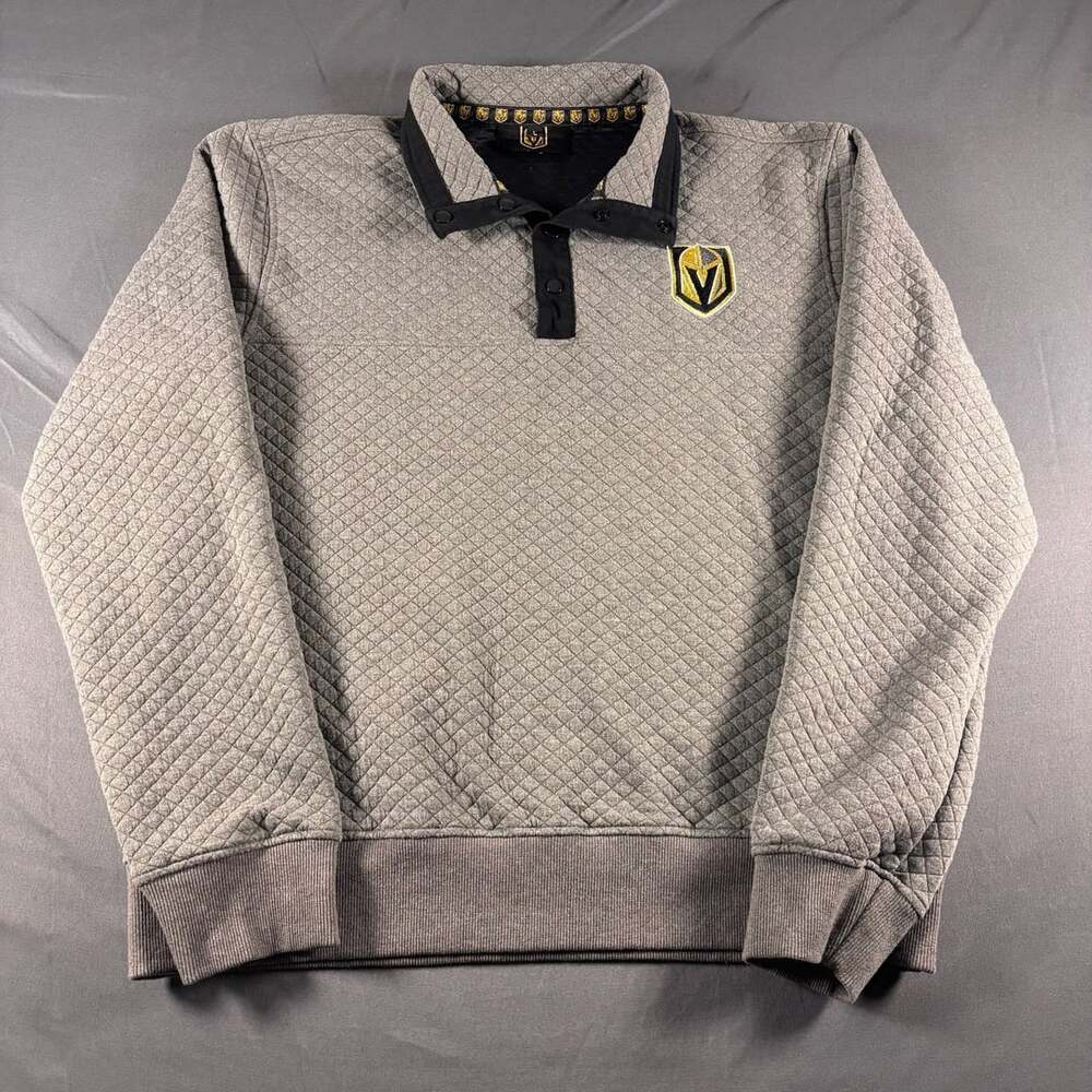 NHL Vegas Golden Knights Mens L, Quilted Snap Pullover Sweatshirt Gray